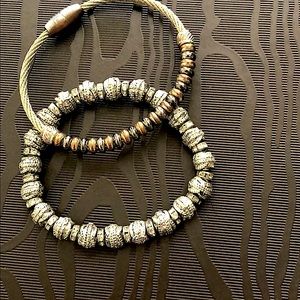 Set of two silver tone stackable bracelets